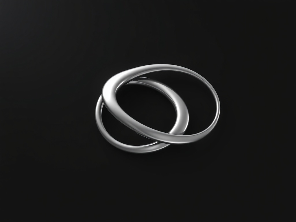 Minimalist 3D rendered logo of intertwined curves forming an infinite loop or dynamic motion path, polished chrome finish on a subtle matte black background, soft studio lighting, 8k